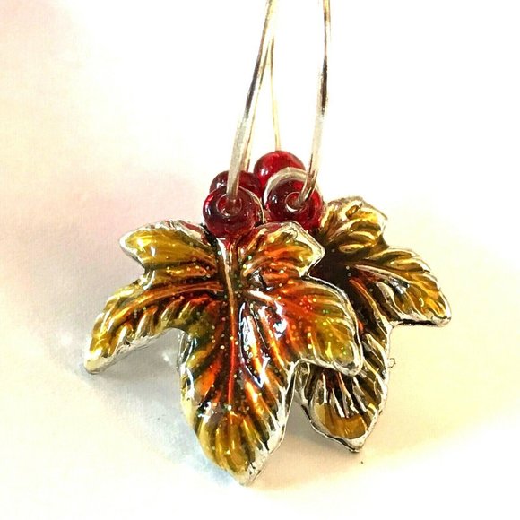 Maple Leaf Earrings Fall Thanksgiving Autumn Tree Halloween Harvest Plated - Picture 8 of 10